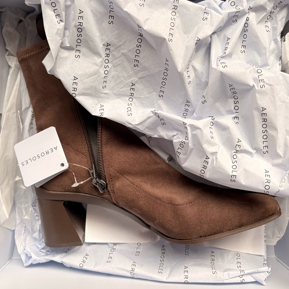 AEROSOLES Brown Faux Suede Ankle Boot with Side Zip